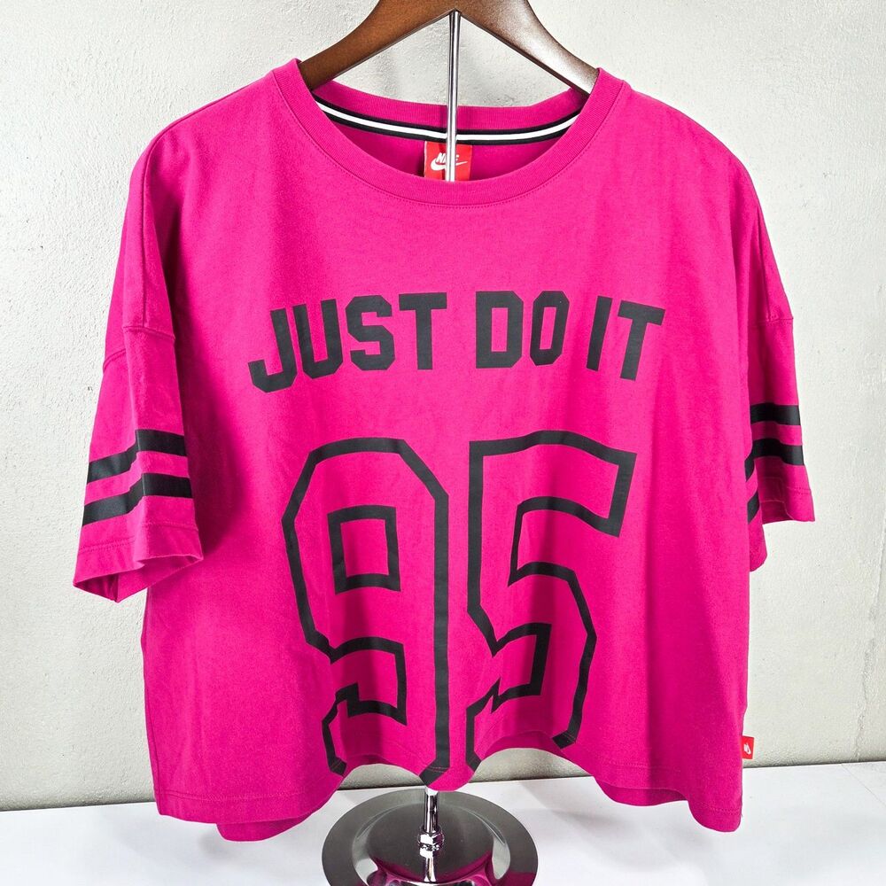 Nike Just Do It 95 Oversized Cropped Graphic Jersey T-Shirt Women's Sz M